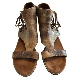 Women's Brown Leather Lace-Up Open-Toe Sandals